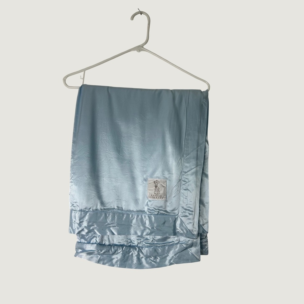 Little Giraffe Velvet Deluxe Baby Blanket One Size Blue Satin Trim USA Made